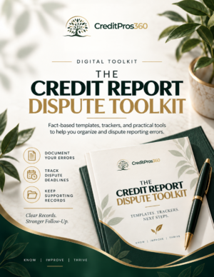 Credit Report Dispute Toolkit original cover with corrected CreditPros360 logo